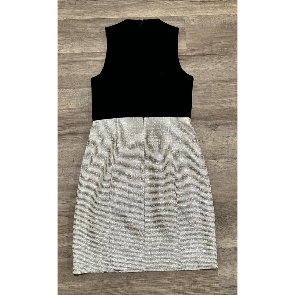 4 COLLECTIVE Black Sleeveless Mock Neck Cutout Sheath Dress Metallic Sparkle Sz6 - Picture 6 of 8